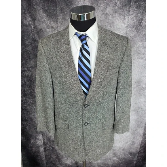 Barrington‎ Tweed Blazer Mens 40R Gray Sports Coat Jacket 2 B Silk Herringbone